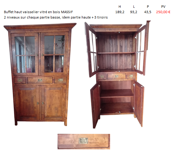 BUFFET HAUT VAISSELIER VITR� EN BOIS MASSIF 250 Maubeuge (59)