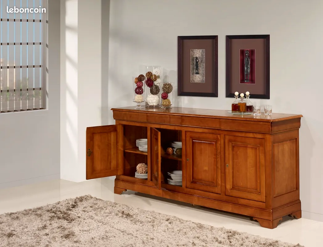 Buffet 4 portes en merisier massif style Louis Philippe 610 Garlin (64)