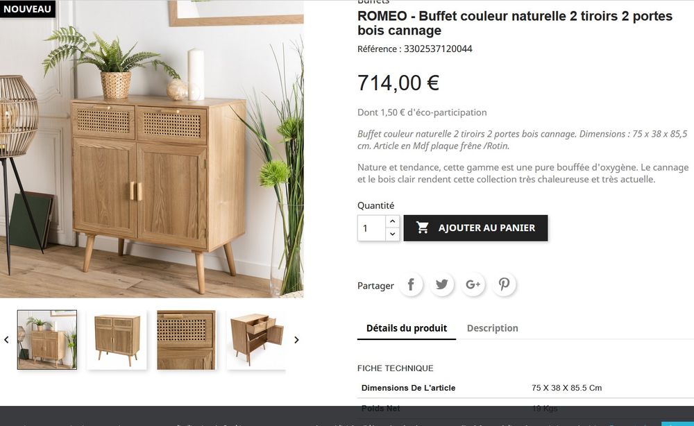 Buffet 2 portes 2 tiroirs cann�s 80 Le Cheylard (07)