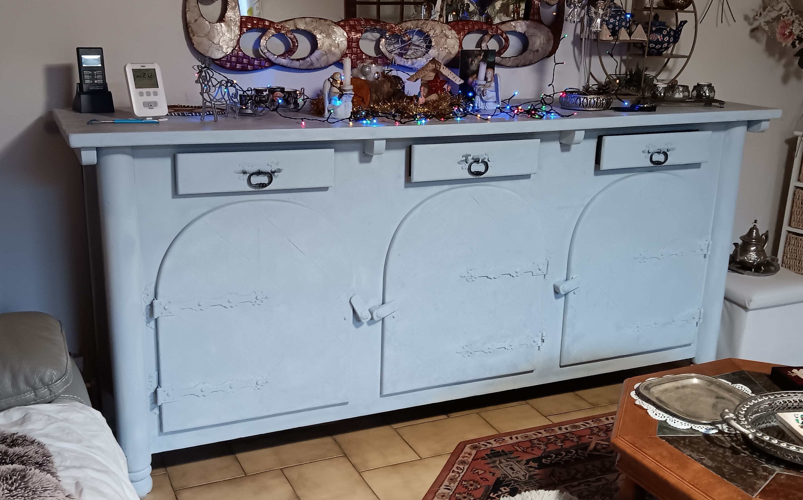 Buffet Vintage blanc 3 portes arrondies + 3 tiroirs Solide 130 Le Transloy (62)