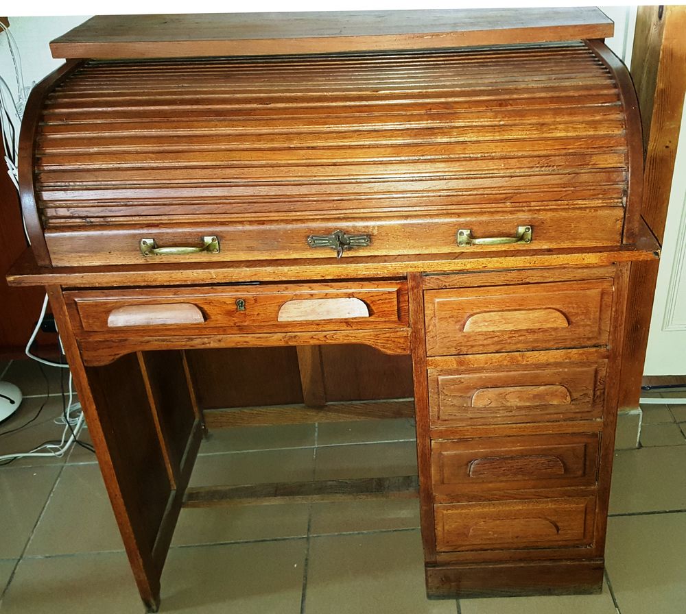 Bureau am�ricain ancien en ch�ne clair cylindre 500 Albon (26)