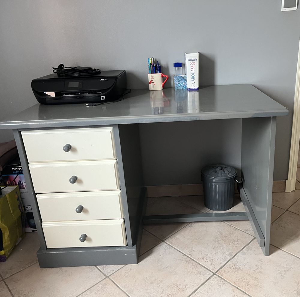 Bureau en bois massif gris et blanc 80 Les M�es (04)