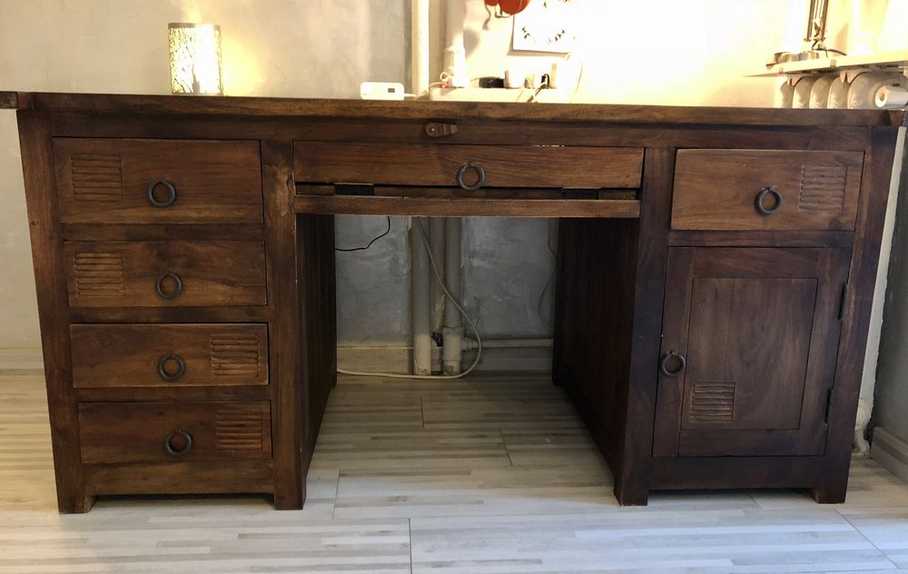 Bureau bois massif d'acacia. Style colonial 480 Souvigny-en-Sologne (41)