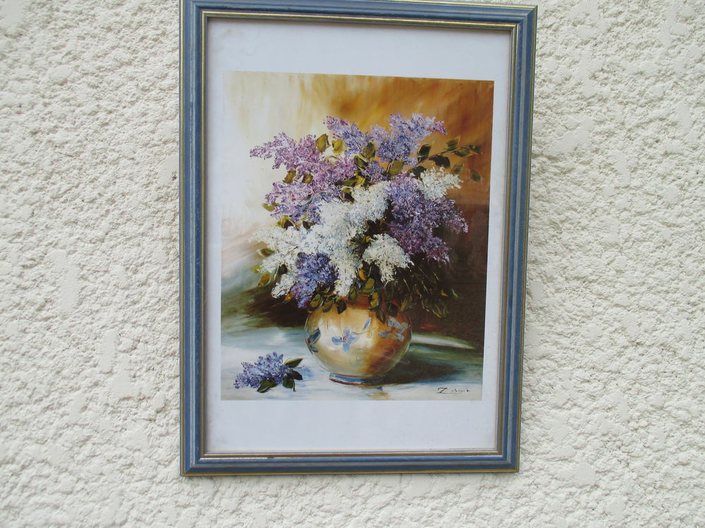 Cadre bois bleuté, motif: pot de fleurs provençales 24 Castelnau-de-Médoc (33)