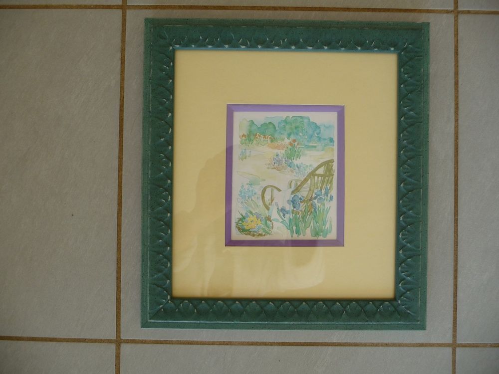 Cadre vert reproduction aquarelle jardin et fauteuil - Neuf 20 Celles-sur-Belle (79)