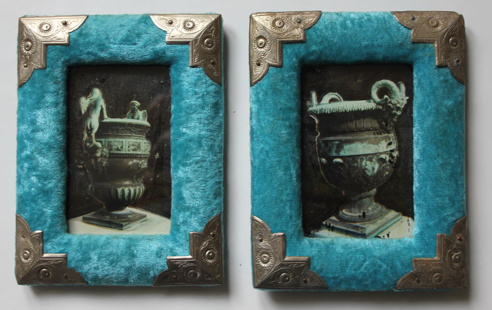 Cadres Napol�on III velours turquoise verre bomb� lot de 2 30 Issy-les-Moulineaux (92)