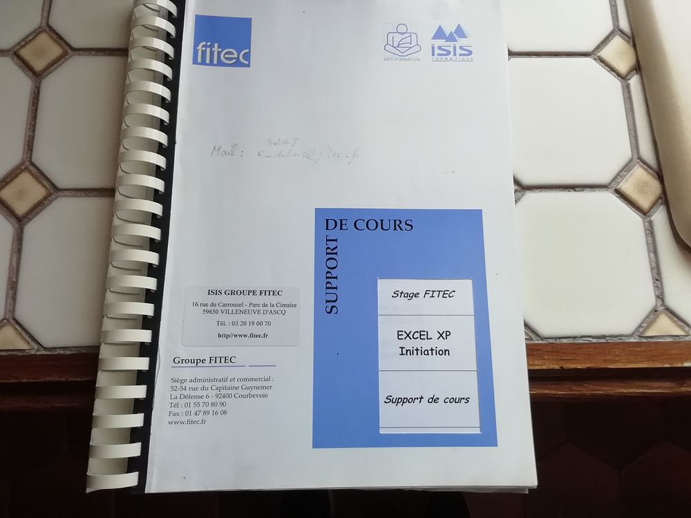 Cahier initiation EXEL XP stage FITEC 12 Noyelles-l�s-Vermelles (62)