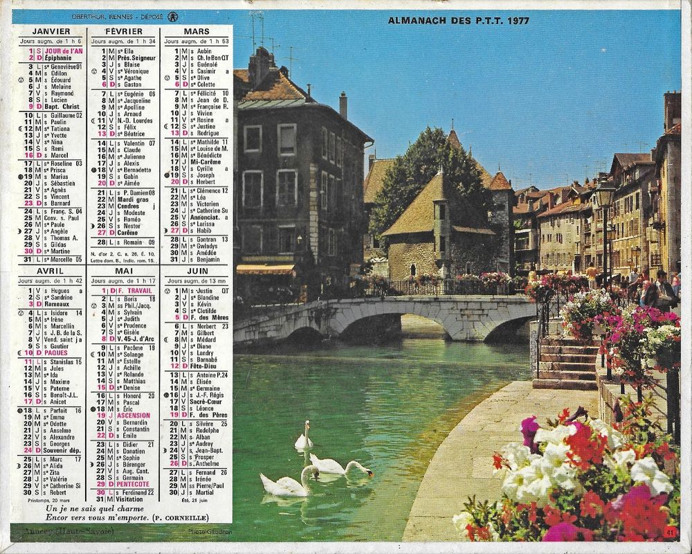 Calendrier des PTT 1977 3 Castelnau-sur-Gupie (47)