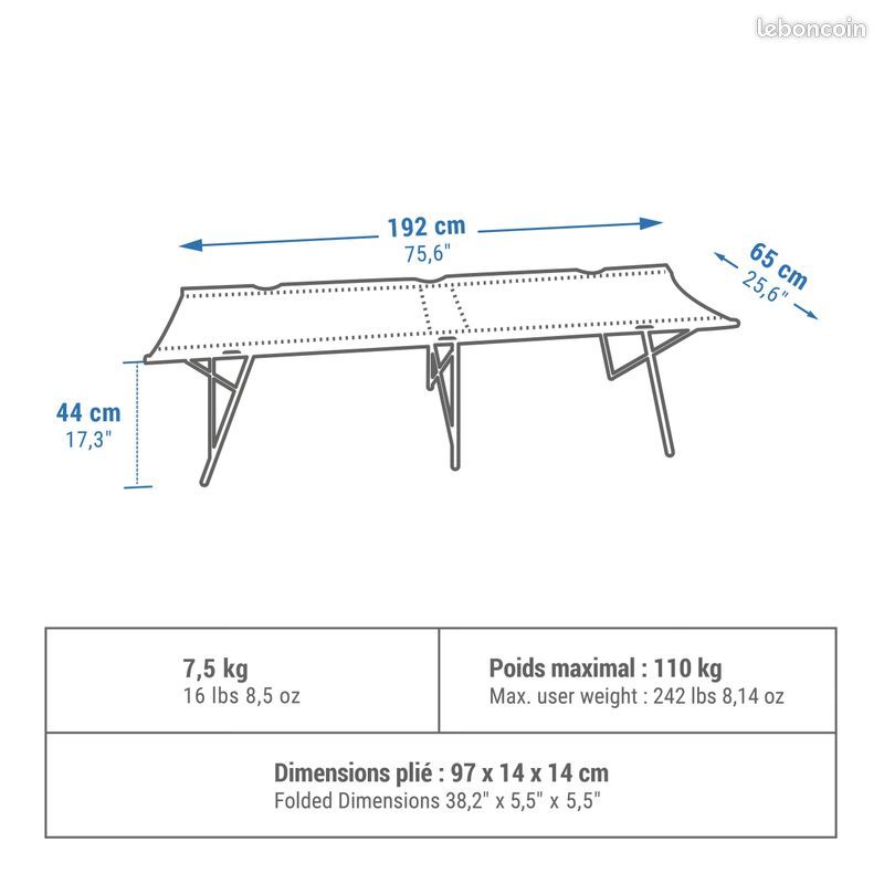 Lit de camp complet avec sa housse assortie 80 Vincennes (94)