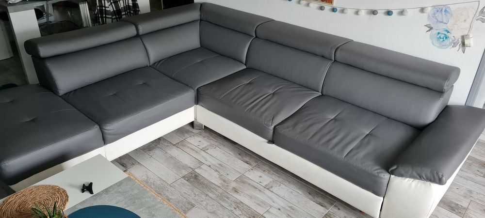 Canap� d'angle convertible gris et blanc 500 Bondoufle (91)