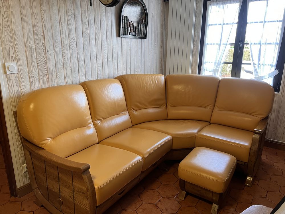 Canap� d'angle en cuir jaune moutarde 500 H�ric (44)