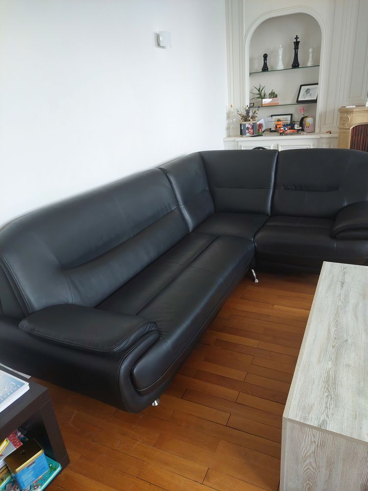 Canap� d'angle cuir noir 280 Roiffieux (07)