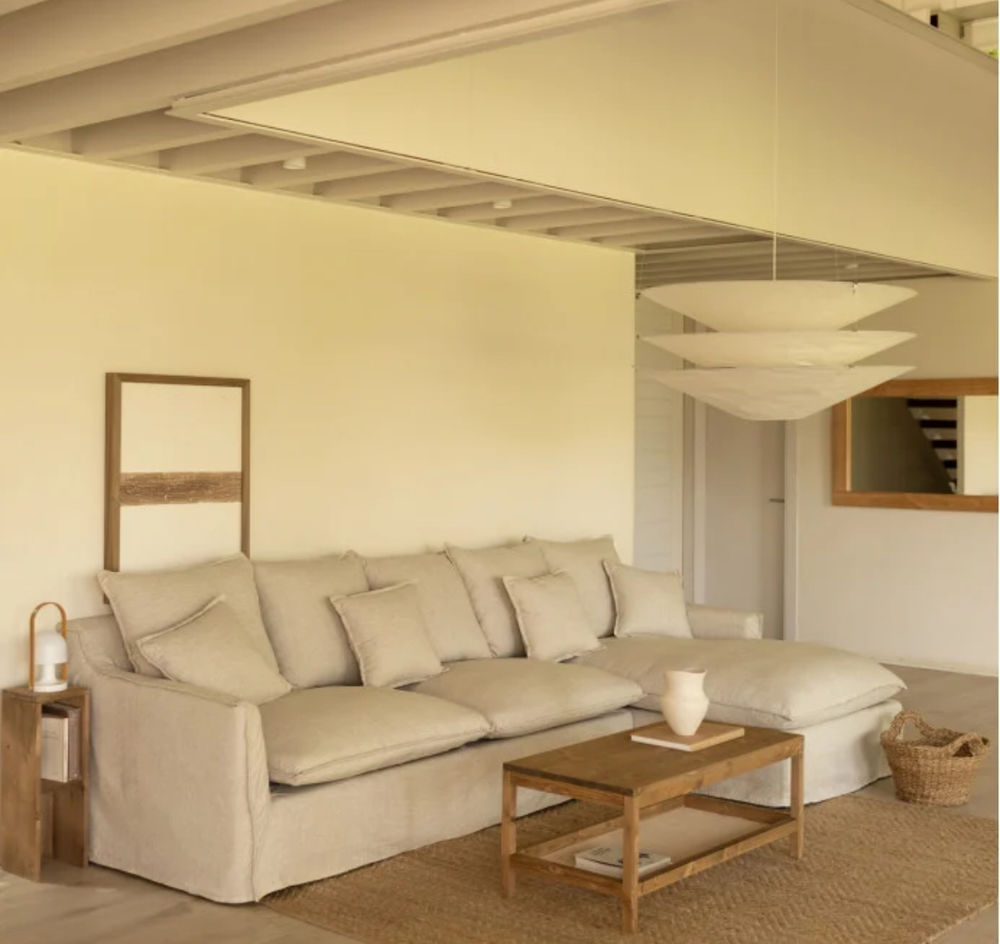 Canap� d'angle droit en lin beige neuf 2000 Avion (62)