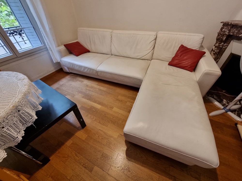 Canape lit d'angle 3-5 pers cuir blanc 600 Malakoff (92)