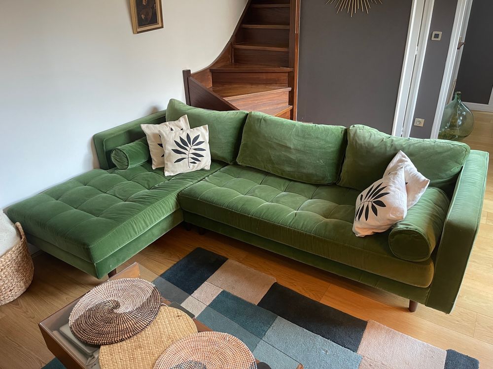 Canap� d'angle Scott Made velour vert gazon 550 Saint-Maur-des-Foss�s (94)