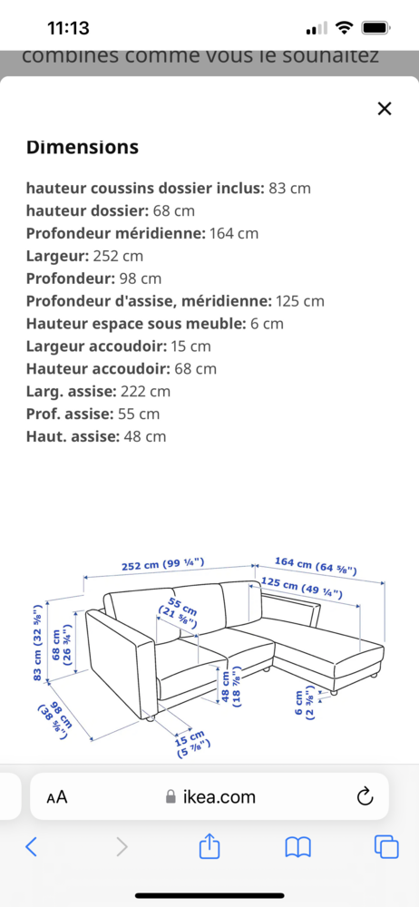 Canap� angle tissu gris 400 Orgeval (78)