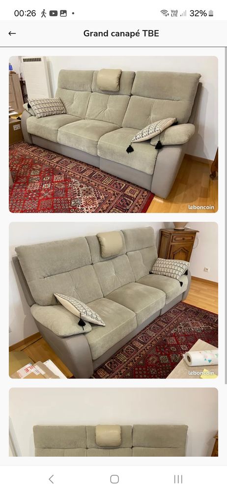 Canap� beige 3 places relaxation �lectrique sur 1 place 250 Beaulieu-sous-la-Roche (85)