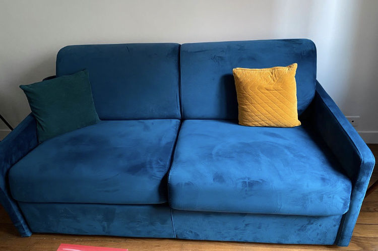 Canap� bleu en velours convertible 60 Paris 14 (75)