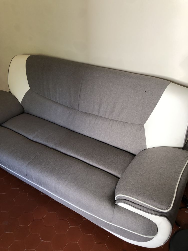 Canap� contemporain 3 places Tissu gris et simili blanc L194 180 Villeneuve-l�s-Avignon (30)