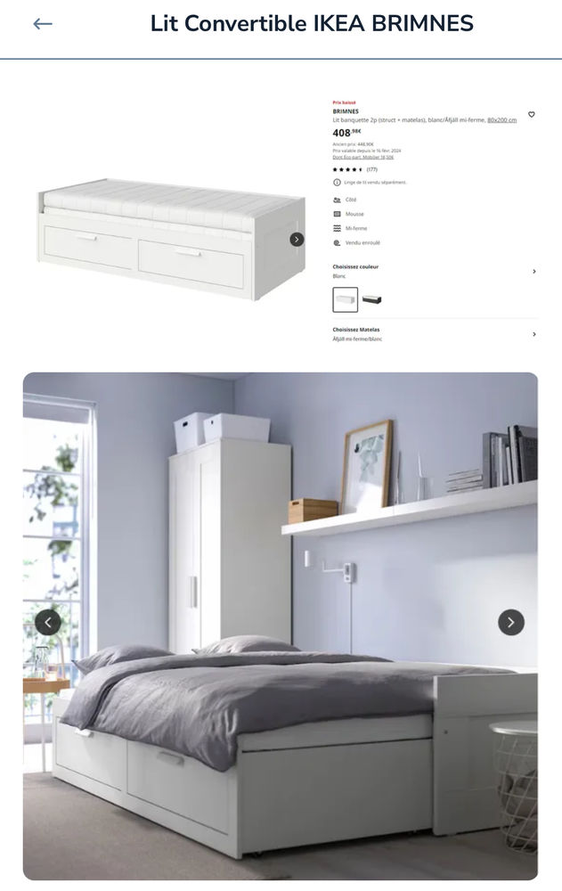 Canap� convertible IKEA brimnes 180 Boulogne-Billancourt (92)