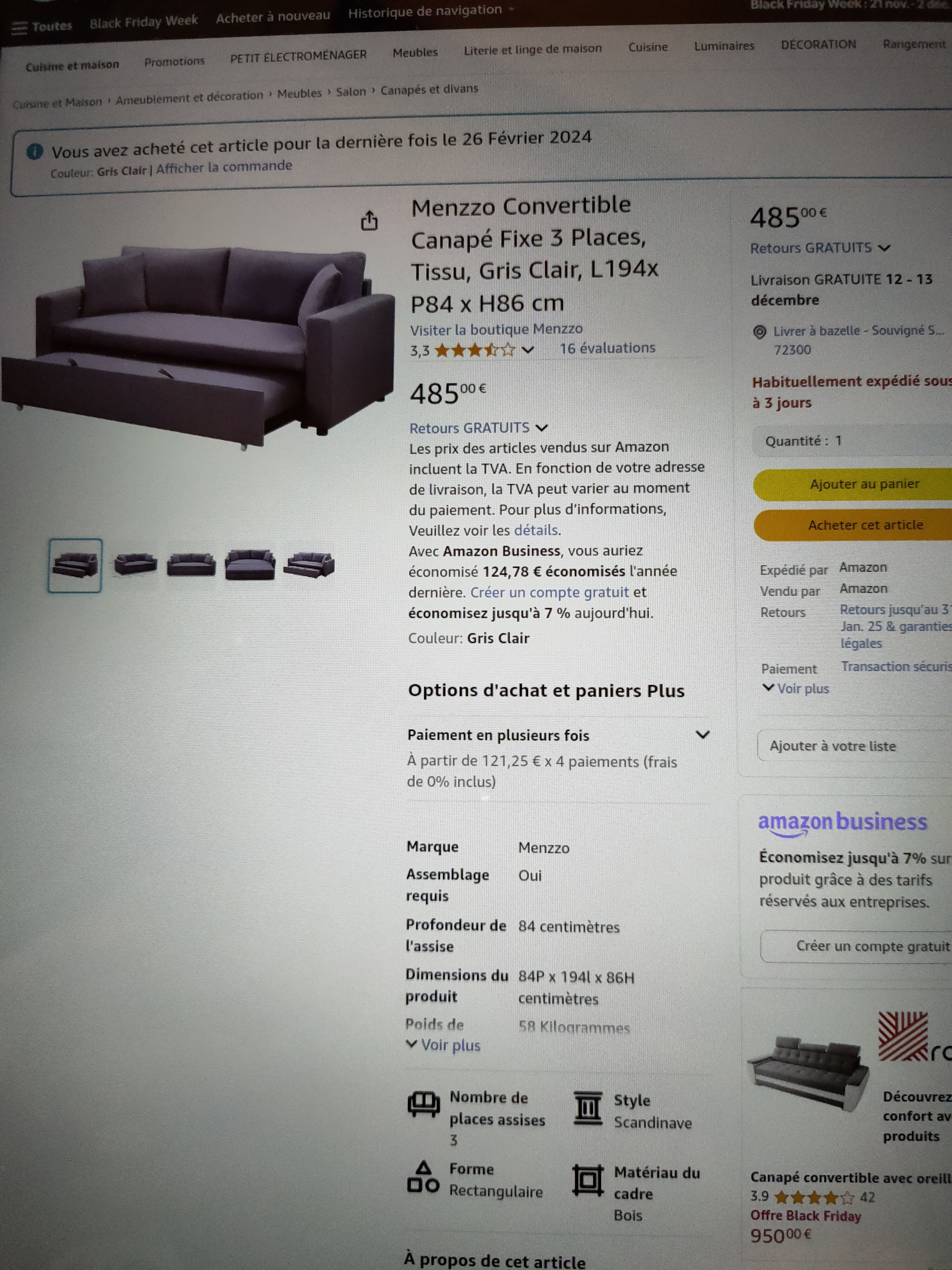 canap� convertible 3 places 350 Souvign�-sur-Sarthe (72)