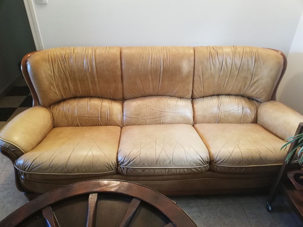 canap� en cuir beige 50 Raizeux (78)