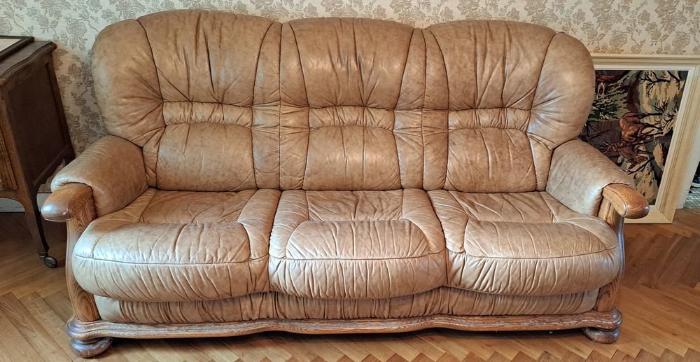 Canap� cuir beige 180 Lagord (17)