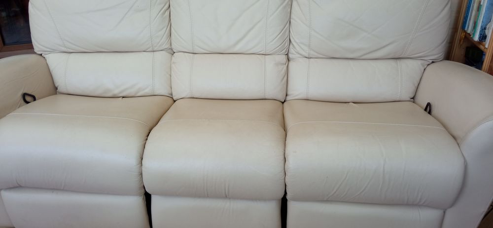 Canap� en cuir blanc 3 places (dont 2 en relax) 80 Comines (59)