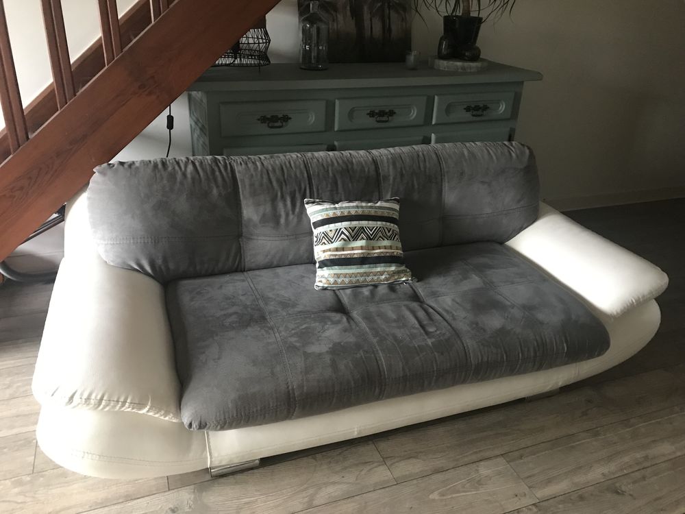 Canap� cuir blanc et gris 3 places 150 Bidart (64)