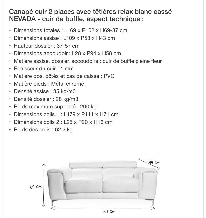 Canap� en cuir blanc cass� 110 Toulouse (31)