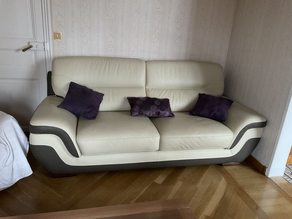 Canap� Cuir Blanc 350 Venette (60)