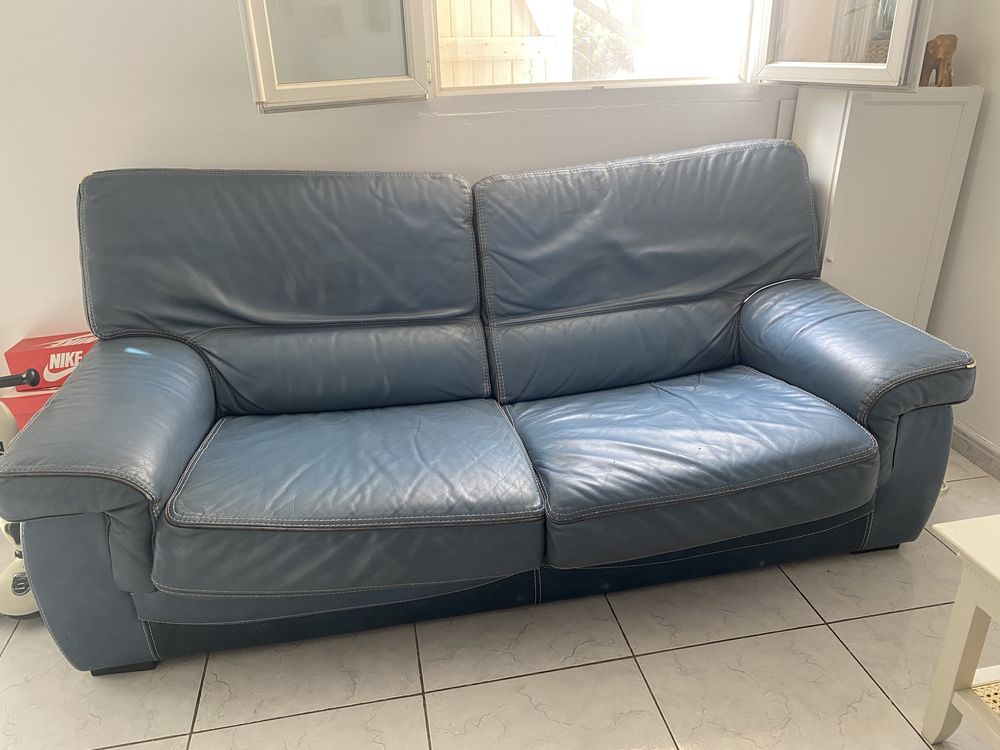 Canap� en cuir bleu gris de bonne qualit� 300 Marseille 11 (13)