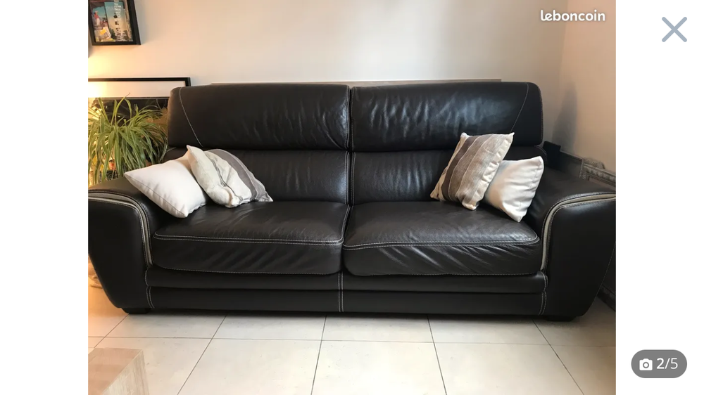 Canap� cuir chocolat + pouf 0 Tours (37)