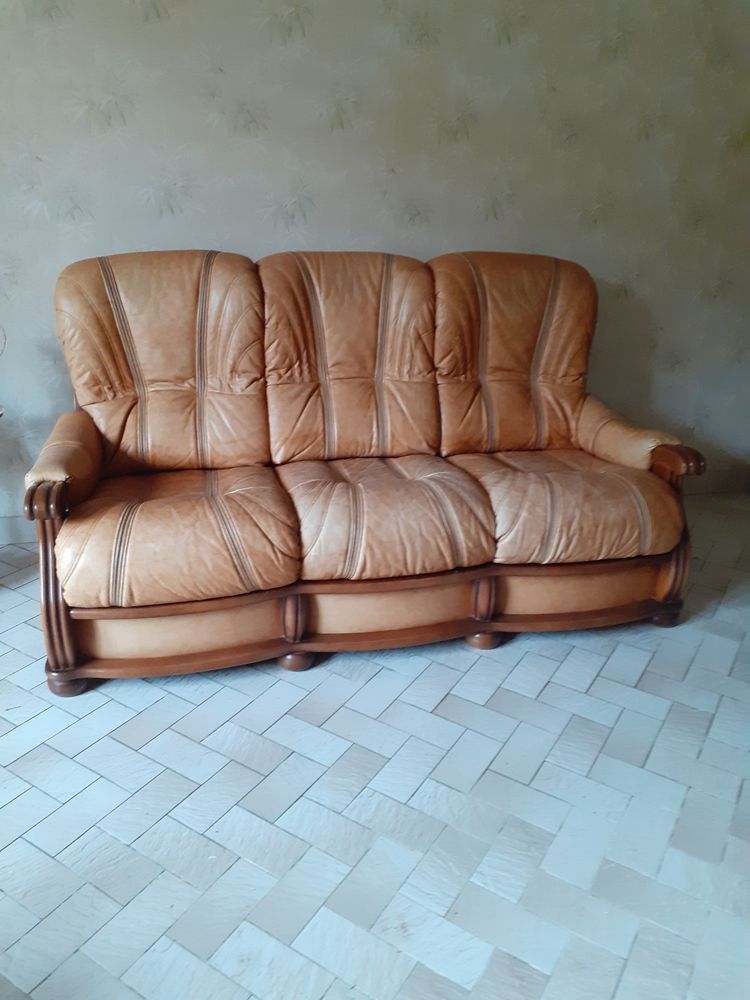 CANAPE EN CUIR + 2 FAUTEUILS ET 1 POUF 90 Loireauxence (44)