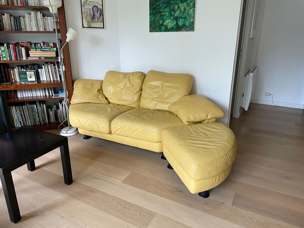 Canap� cuir jaune bon �tat 120 Capbreton (40)