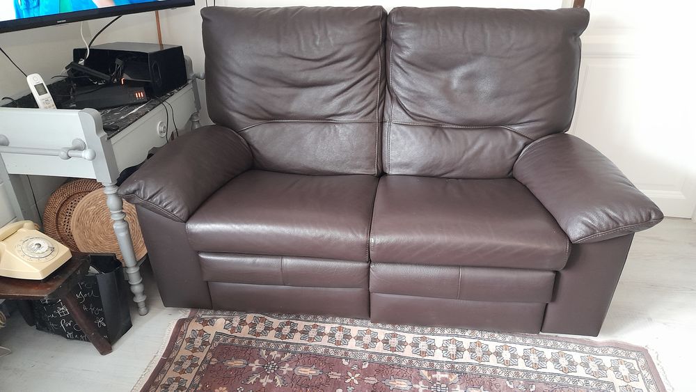 Canap� cuir marron 2 places avec reposes pieds �lectriques 0 Dourdan (91)