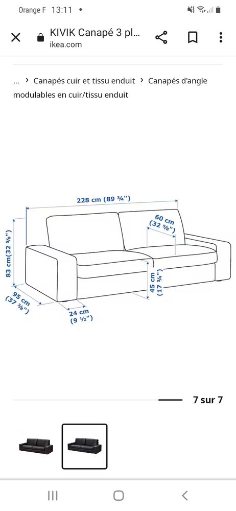 Canape cuir noir tr�s  confortable 300 Ris-Orangis (91)