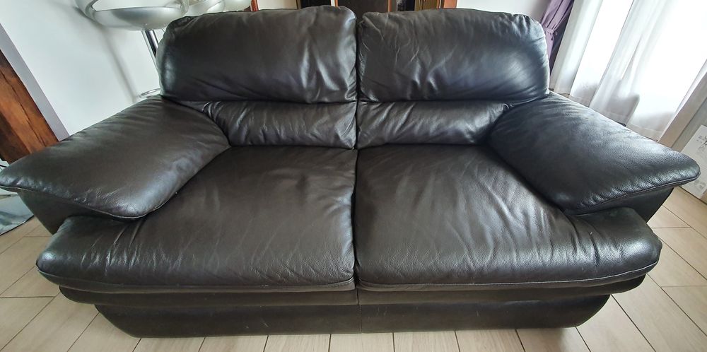 Canap� cuir 2 places chocolat 250 Sermaises (45)