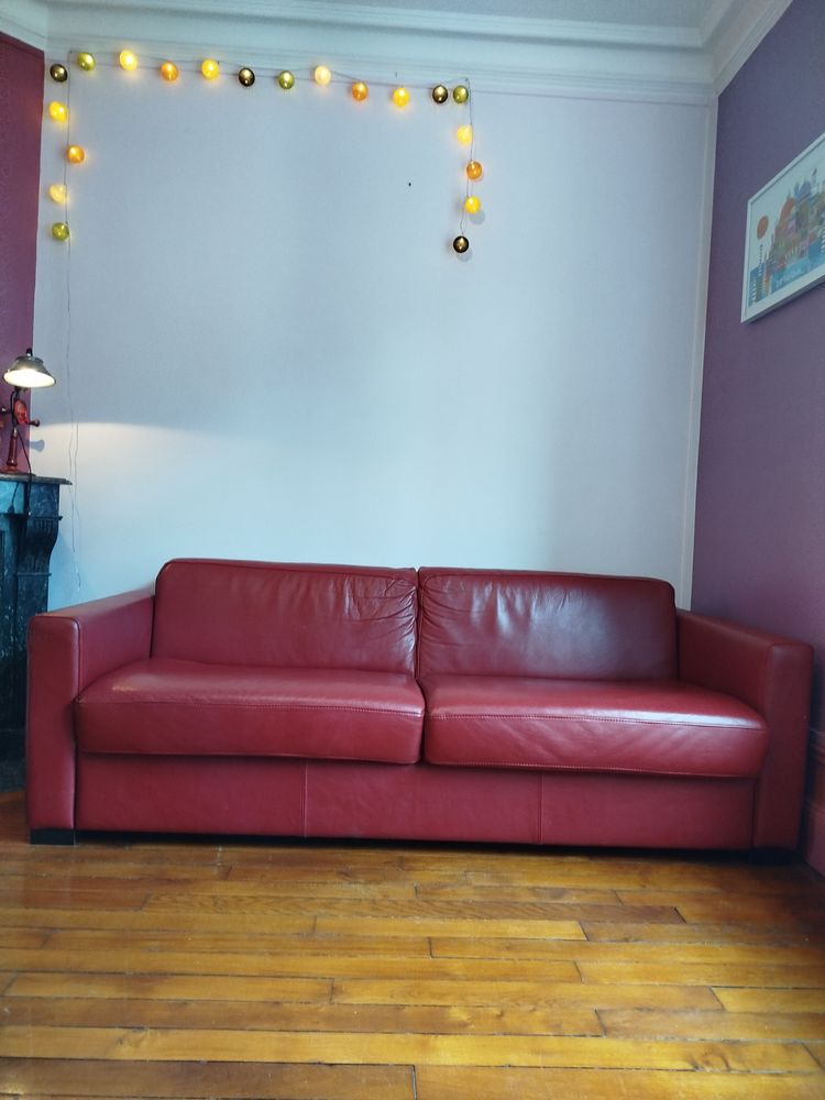 canap� cuir rouge 3 places convertible 550 Amiens (80)