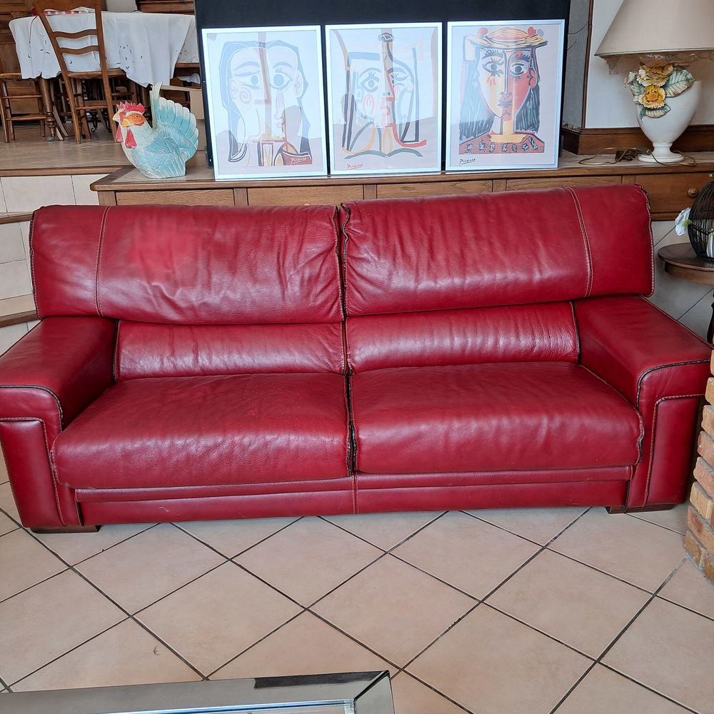 Canap� cuir rouge 100 Romilly-sur-Seine (10)