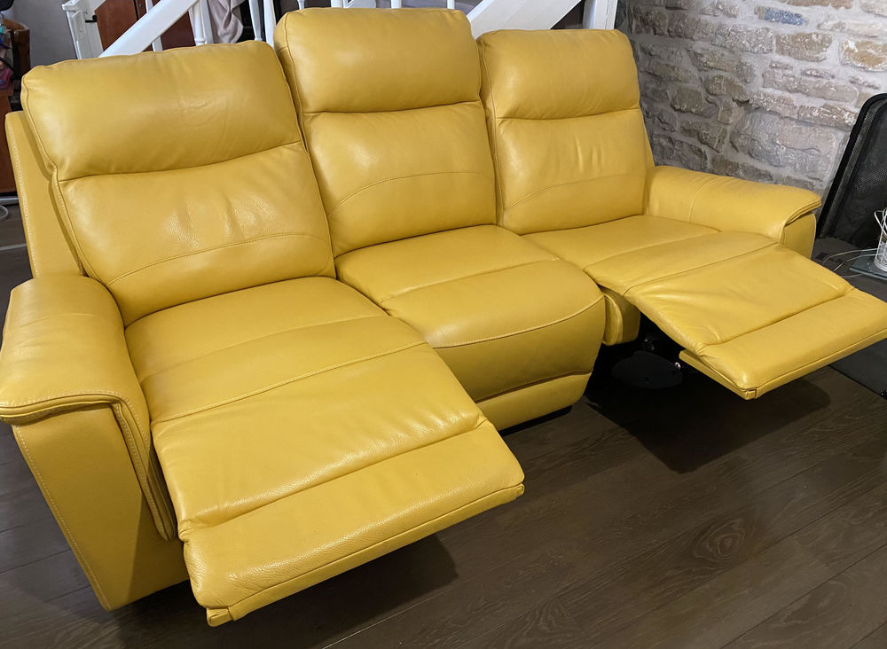 canap� cuir vachette jaune relax neuf avec 2 fauteuils 5000 Dijon (21)