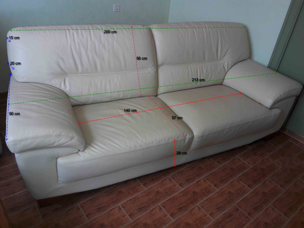 Canap� cuir vachette - fixe - couleur beige - 3 places 490 M�dr�ac (35)