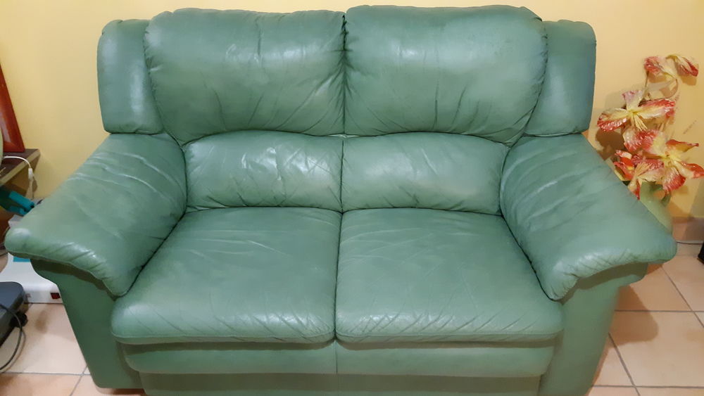 Canap� cuir vert 2�2places 200 Feneu (49)