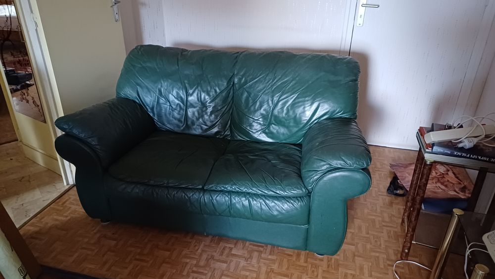 Don d'un canap� cuir vert fonc� deux places 0 Paris 15 (75)