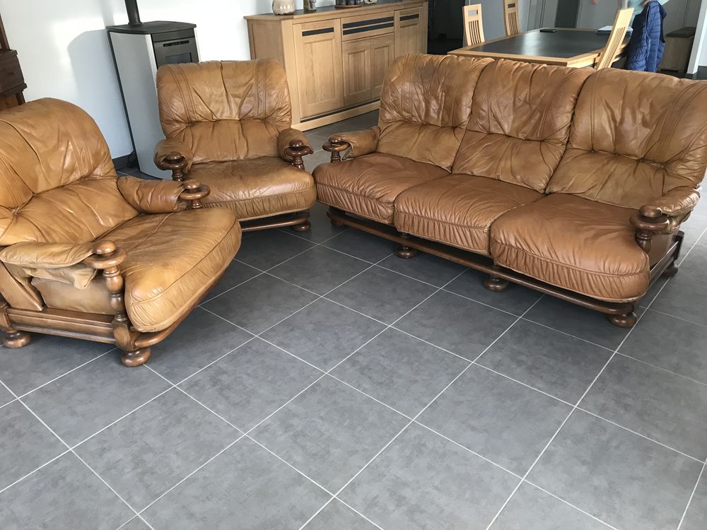  canap� et deux fauteuil , bois et cuir 50 Mo�lan-sur-Mer (29)