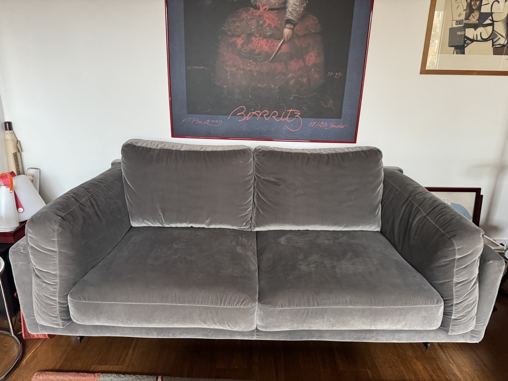 Canap� deux places velours gris 500 Paris 20 (75)