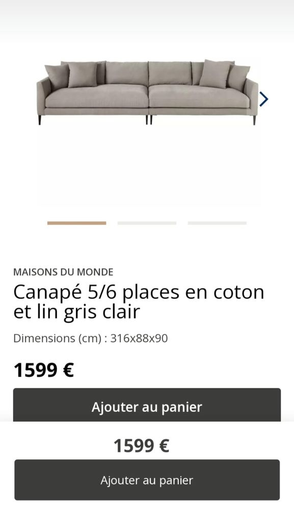 Canap� droit 6 places de chez Maison du monde 550 Laval (53)