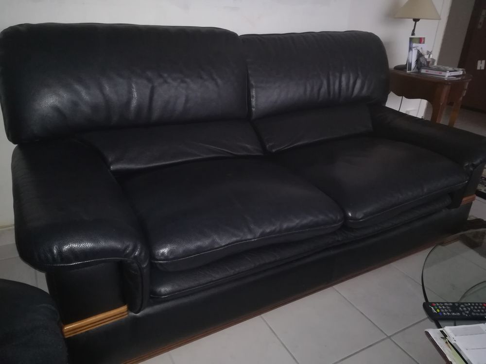 canap� et  fauteuil en cuir noir 0 Brest (29)