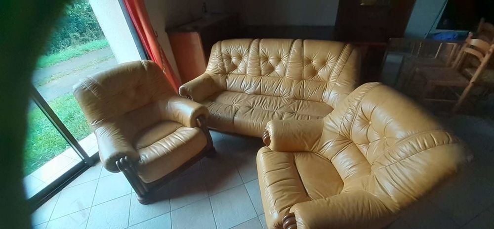 Canapé et 2 fauteuils cuir 170 Saligny (85)