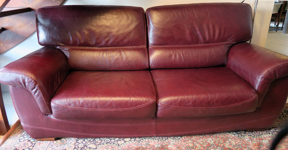 Canap� fixe en cuir buffle bordeaux 400 Sandillon (45)